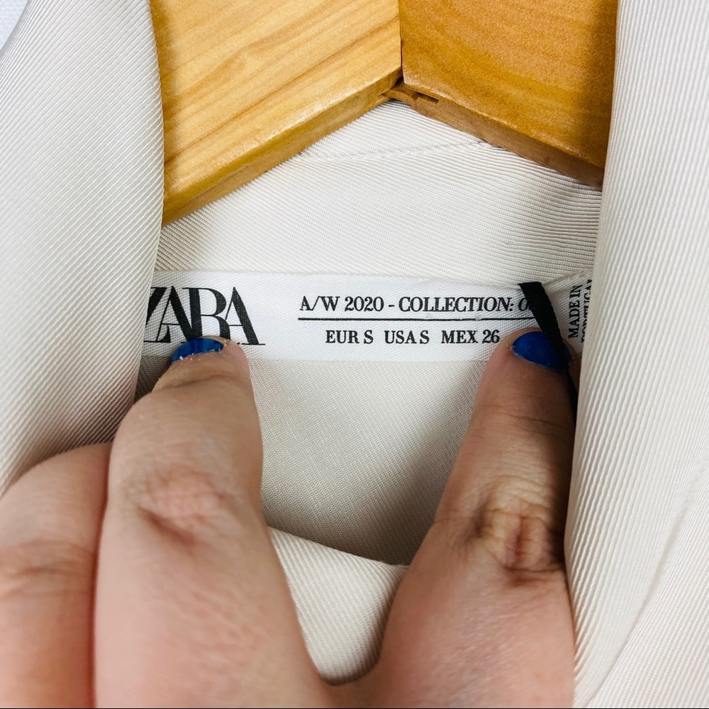 ZARA Limited Edition Tailored Layered Ecru Cream Corporate Midi Shirt Dress Tie - Picture 15 of 16